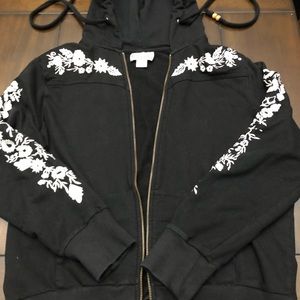 Black hoodie with white stitching